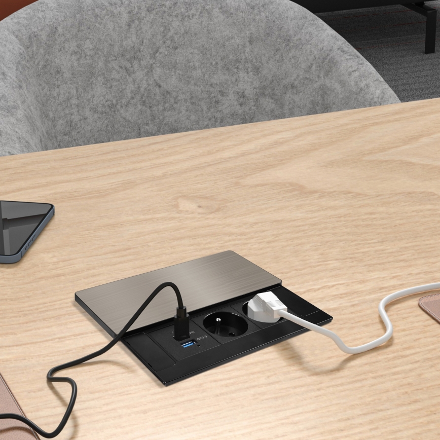 Gniazdo do zabudowy z bezprzewodowym ładowaniem 20W, 2 gniazda + USB-A + USB-C