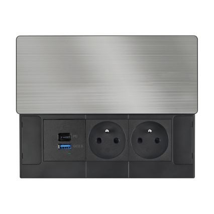 Gniazdo do zabudowy z bezprzewodowym ładowaniem 20W, 2 gniazda + USB-A + USB-C