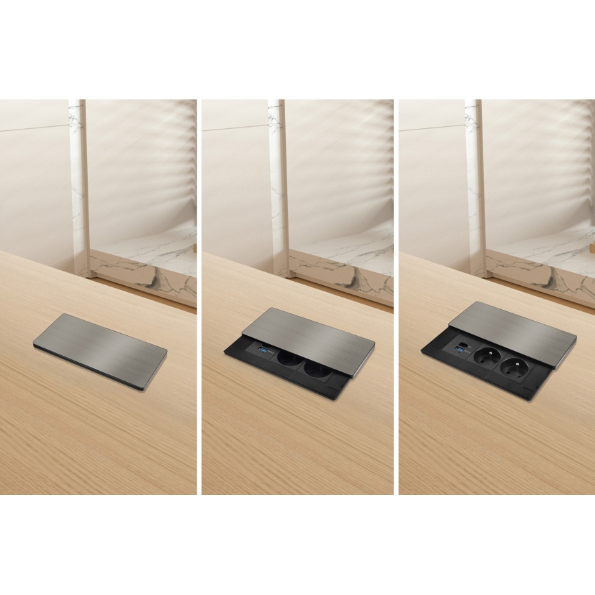 Gniazdo do zabudowy 65 W, 2 gniazda + USB-A + USB-C