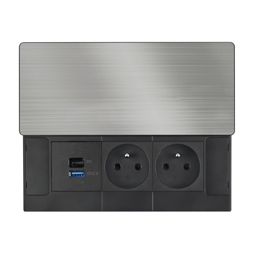 Gniazdo do zabudowy 65 W, 2 gniazda + USB-A + USB-C