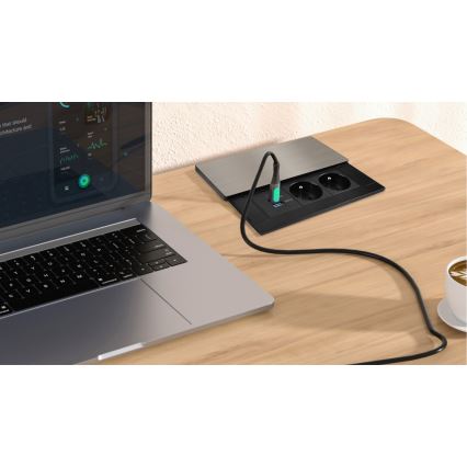 Gniazdo do zabudowy z ładowaniem bezprzewodowym 65W, 2 gniazda + USB-A + USB-C