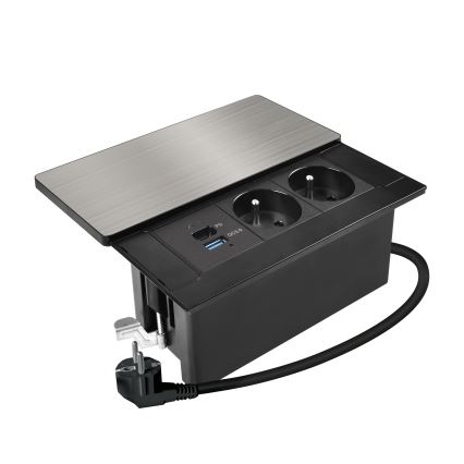 Gniazdo do zabudowy z ładowaniem bezprzewodowym 65W, 2 gniazda + USB-A + USB-C