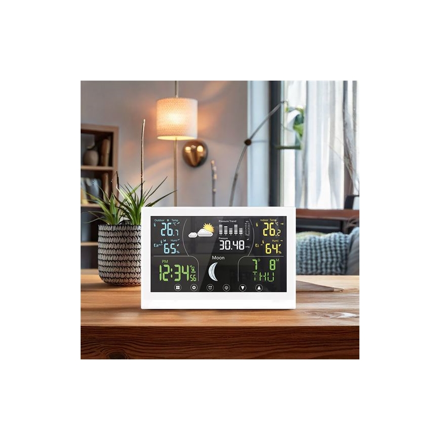 Stacja pogodowa z kolorowym wyświetlaczem 5V/2xAAA, biała