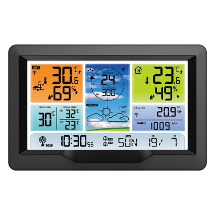 Profesjonalna stacja pogodowa z kolorowym wyświetlaczem LCD i budzikiem 5V/2xAA + 3xAA