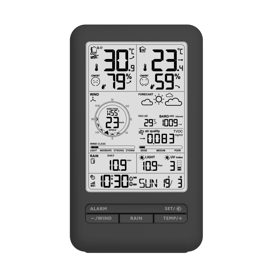 Profesjonalna stacja pogodowa z wyświetlaczem LCD 5V/2xAA + 3xAA + 2xAA Wi-Fi Tuya