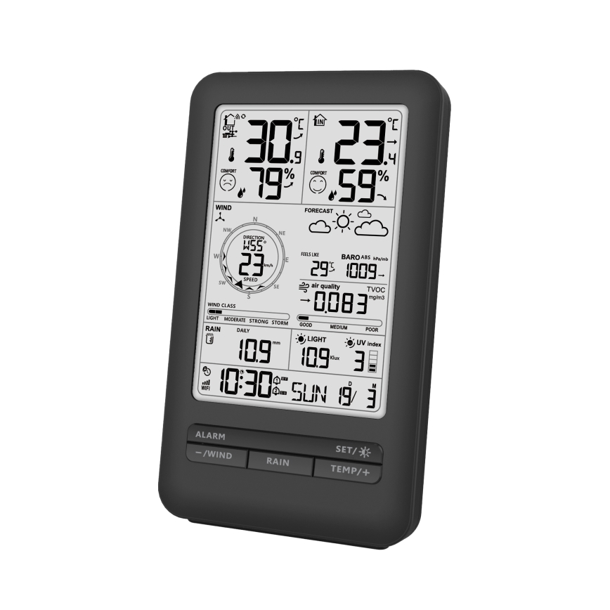 Profesjonalna stacja pogodowa z wyświetlaczem LCD 5V/2xAA + 3xAA + 2xAA Wi-Fi Tuya