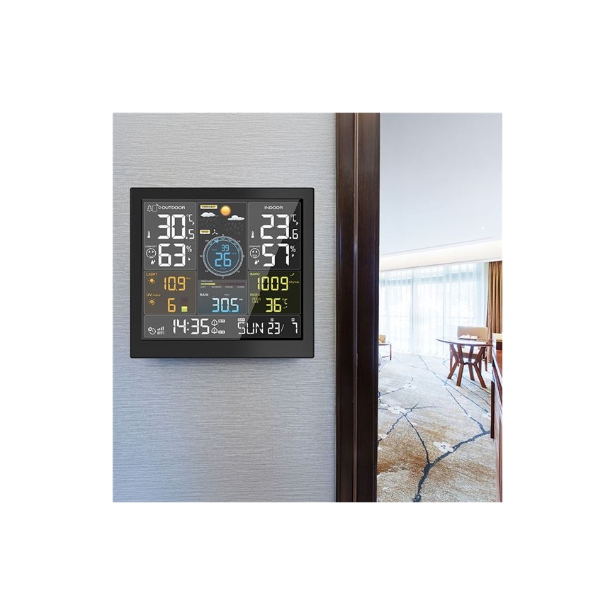 Profesjonalna stacja pogodowa z wyświetlaczem LCD, zasilanie 5V/2xAA + 3xAAA, Wi-Fi