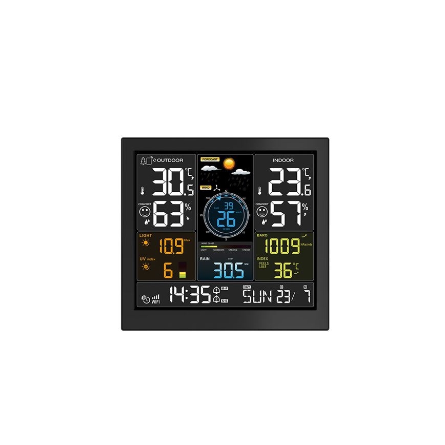 Profesjonalna stacja pogodowa z wyświetlaczem LCD, zasilanie 5V/2xAA + 3xAAA, Wi-Fi