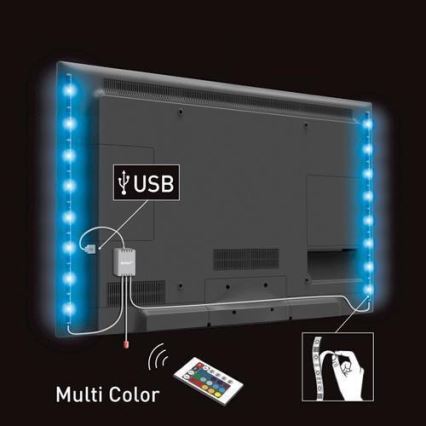 SADA 2x LED RGB Taśma do telewizora z pilotem dalnego sterowania LED/USB 2x50cm
