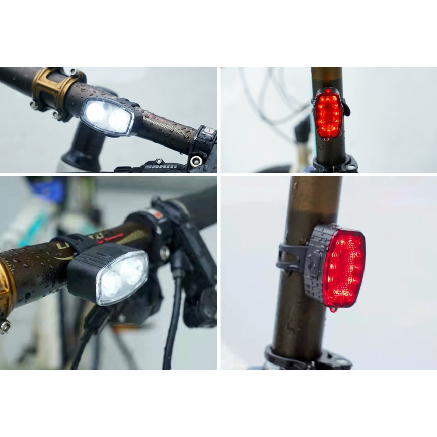 ZESTAW 2x LED Ściemnialna akumulatorowa lampka rowerowa 350mAh IP44 czerwona/biała