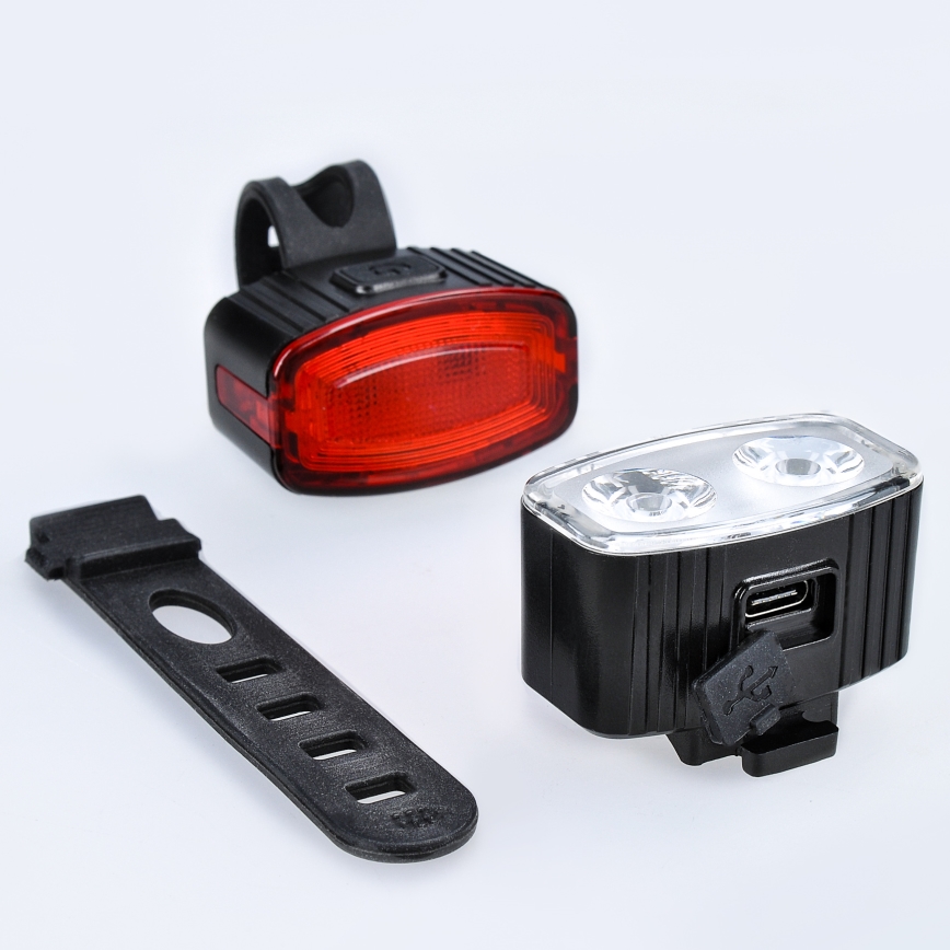 ZESTAW 2x LED Ściemnialna akumulatorowa lampka rowerowa 350mAh IP44 czerwona/biała