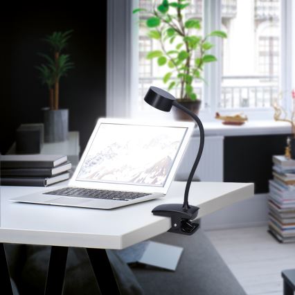LED Ściemnialna elastyczny ładowalna lampa stołowa z klipsem LED/2W/1800 mAh 3000/4000/6500K czarny