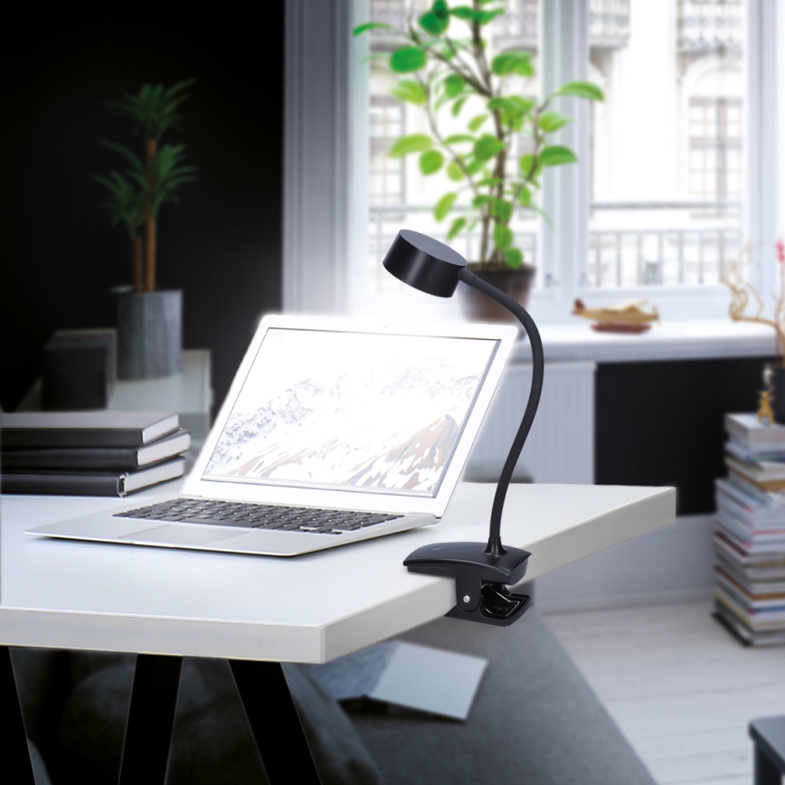 LED Ściemnialna elastyczny ładowalna lampa stołowa z klipsem LED/2W/1800 mAh 3000/4000/6500K czarny