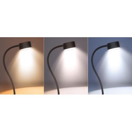 LED Ściemnialna elastyczny ładowalna lampa stołowa z klipsem LED/2W/1800 mAh 3000/4000/6500K czarny