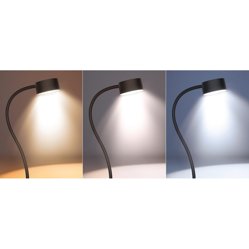 LED Ściemnialna elastyczny ładowalna lampa stołowa z klipsem LED/2W/1800 mAh 3000/4000/6500K czarny