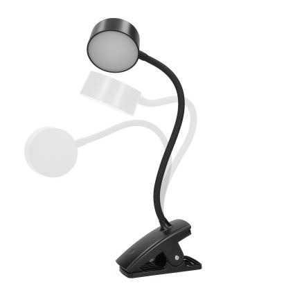 LED Ściemnialna elastyczny ładowalna lampa stołowa z klipsem LED/2W/1800 mAh 3000/4000/6500K czarny