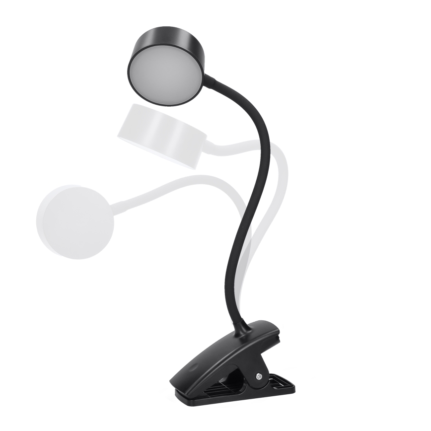 LED Ściemnialna elastyczny ładowalna lampa stołowa z klipsem LED/2W/1800 mAh 3000/4000/6500K czarny