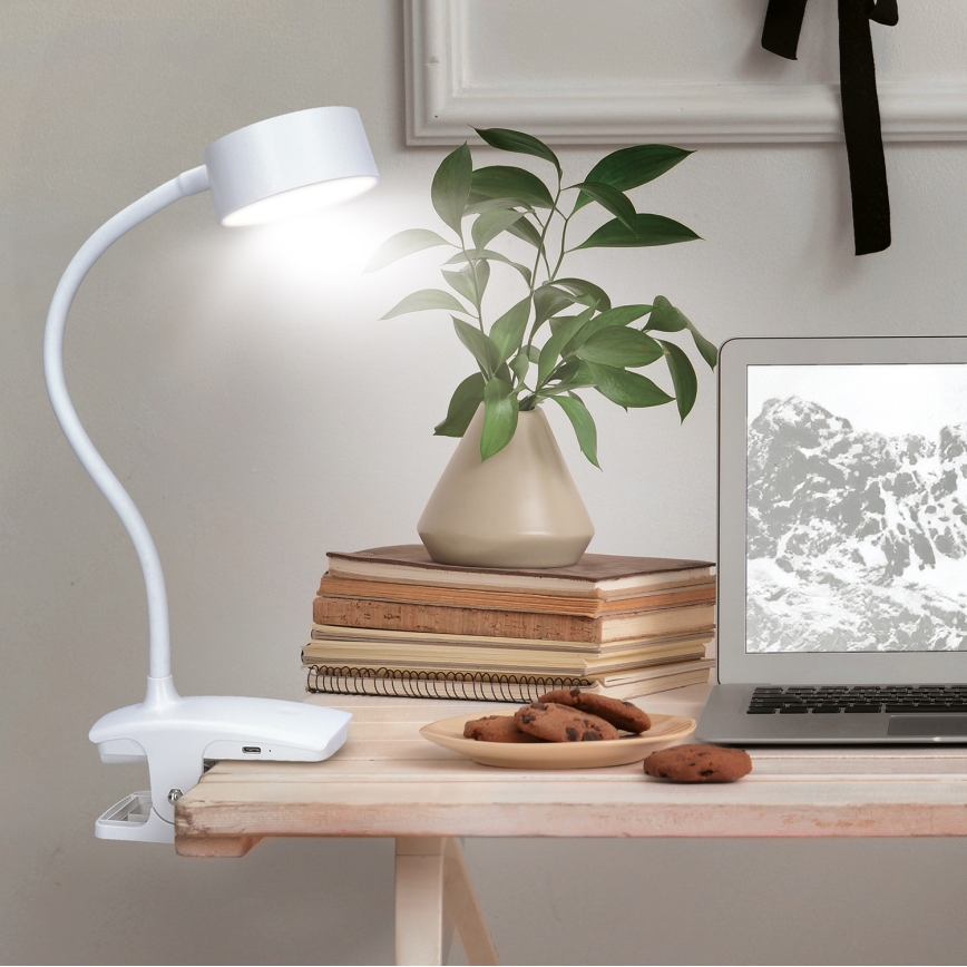 LED Ściemnialna elastyczny ładowalny Lampa stołowa z klipsem LED/2W/1800 mAh 3000/4000/6500K biały