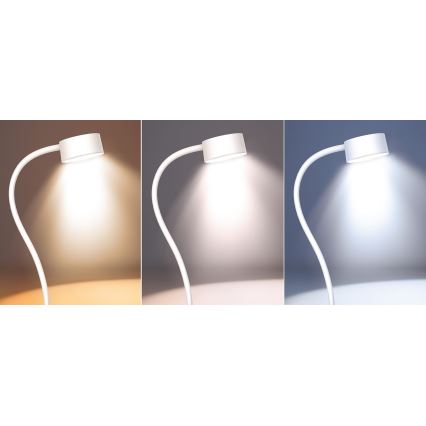 LED Ściemnialna elastyczny ładowalny Lampa stołowa z klipsem LED/2W/1800 mAh 3000/4000/6500K biały