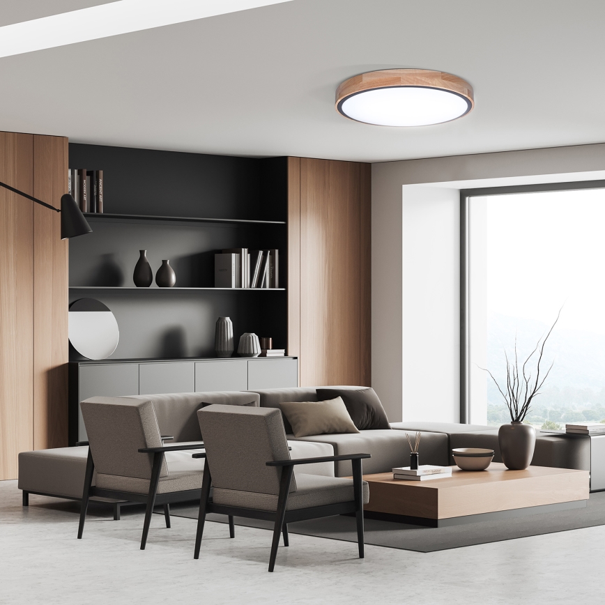LED Plafon ściemnialny IRON OAK LED/60W/230V 3000-6500K dąb śr. 51 cm + pilot zdalnego sterowania