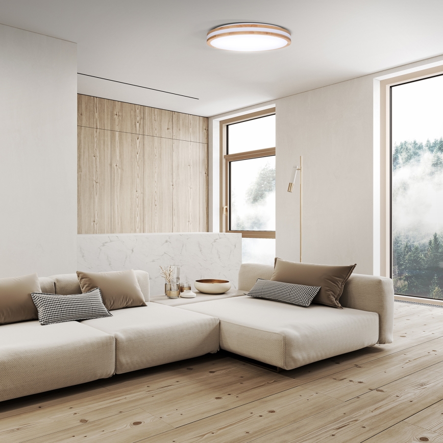 LED Plafon ściemnialny WOODY LED/48W/230V 3000-6500K dąb śr. 38 cm + pilot zdalnego sterowania