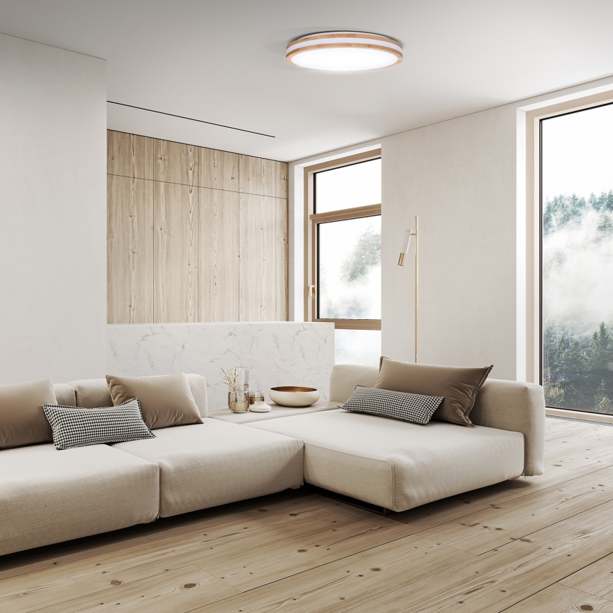 LED Plafon ściemnialny WOODY LED/60W/230V 3000-6500K dąb śr. 50 cm + pilot zdalnego sterowania