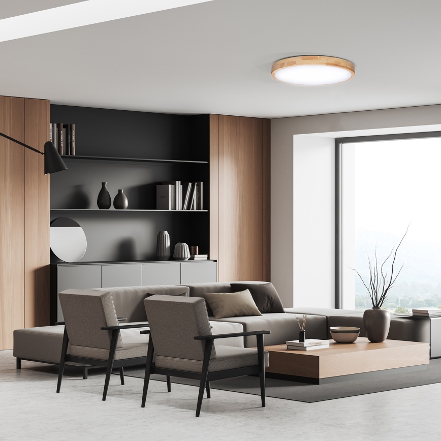 LED Plafon ściemnialny SOLID OAK LED/48W/230V 3000-6500K dąb śr. 39 cm + pilot zdalnego sterowania