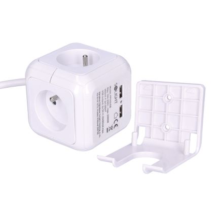 Przedłużacz sześcian 4x230V/2xUSB 5V 2m
