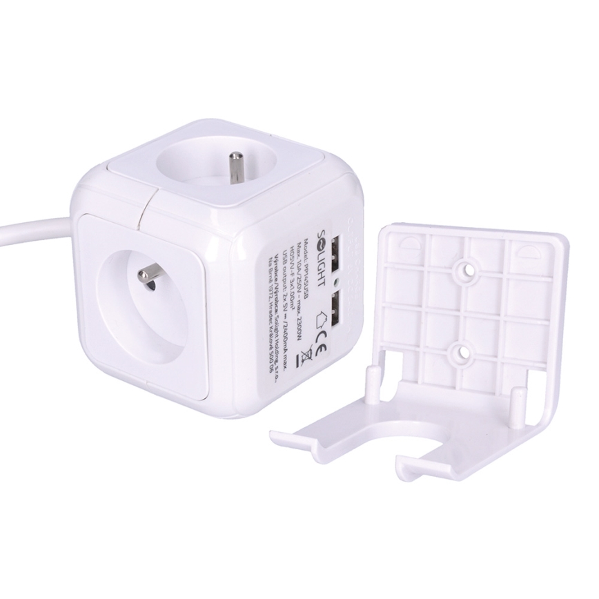 Przedłużacz sześcian 4x230V/2xUSB 5V 2m