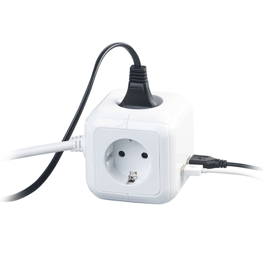 Przedłużacz sześcian 4x230V/2xUSB 5V 2m