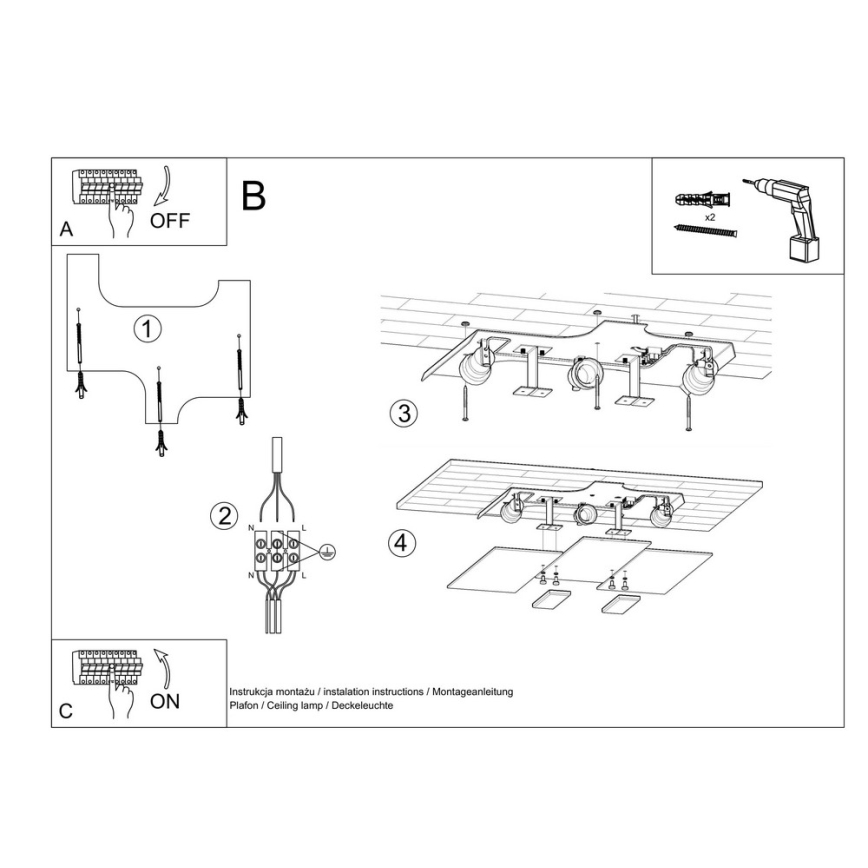 Lampa sufitowa FABIANO 3xE27/60W/230V biała/chrom błyszczący