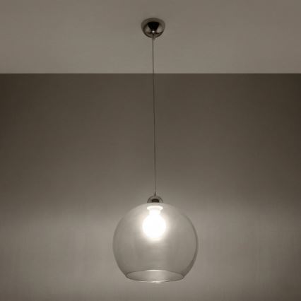 Lampa wisząca BALL na przewodzie 1xE27/15W/230V śr. 30 cm przezroczysta/błyszczący chrom