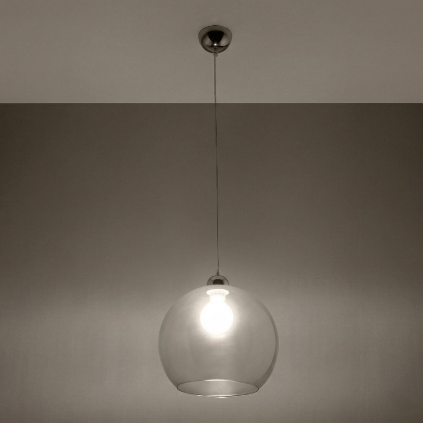 Lampa wisząca BALL na przewodzie 1xE27/15W/230V śr. 30 cm przezroczysta/błyszczący chrom