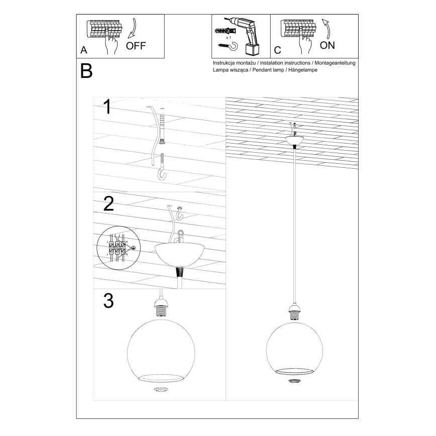 Lampa wisząca BALL na przewodzie 1xE27/15W/230V śr. 30 cm przezroczysta/błyszczący chrom