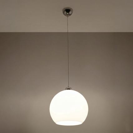 Lampa wisząca BALL na lince 1xE27/15W/230V Ø 30 cm biała/chrom błyszczący