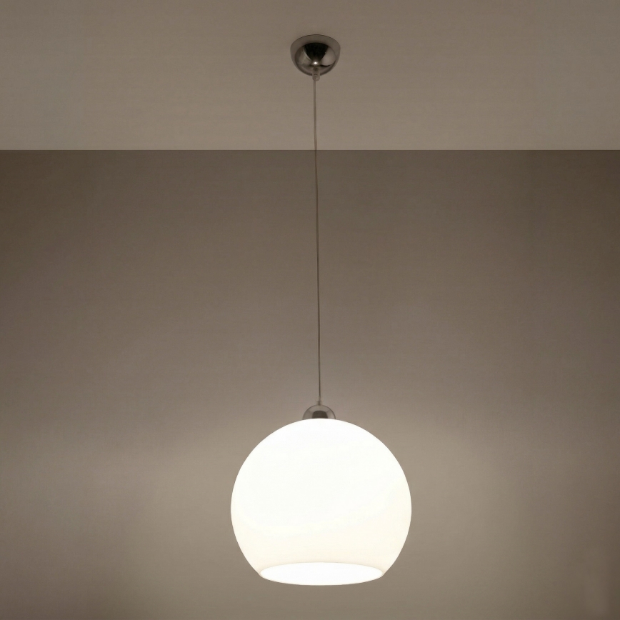 Lampa wisząca BALL na lince 1xE27/15W/230V Ø 30 cm biała/chrom błyszczący
