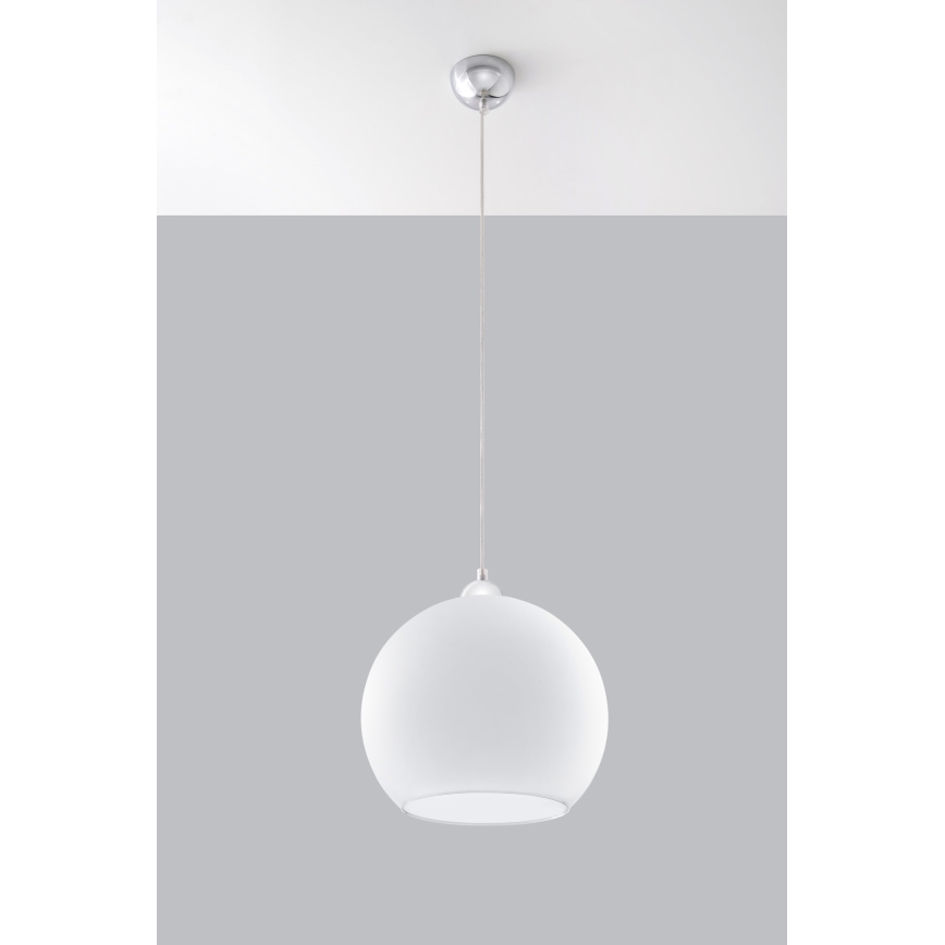 Lampa wisząca BALL na lince 1xE27/15W/230V Ø 30 cm biała/chrom błyszczący