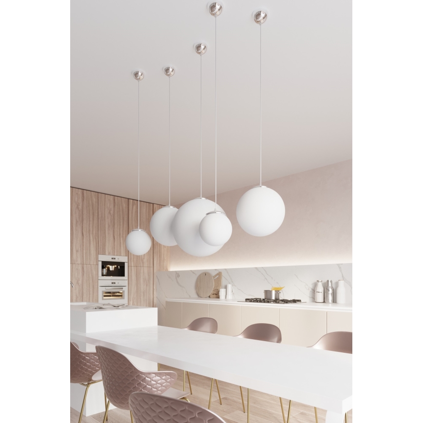 Lampa wisząca na lince UGO 1xE27/15W/230V Ø 40 cm, biała / chrom błyszczący