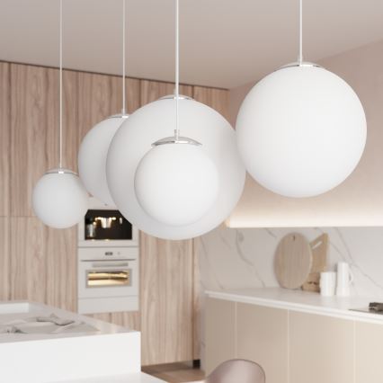 Lampa wisząca na lince UGO 1xE27/15W/230V Ø 40 cm, biała / chrom błyszczący