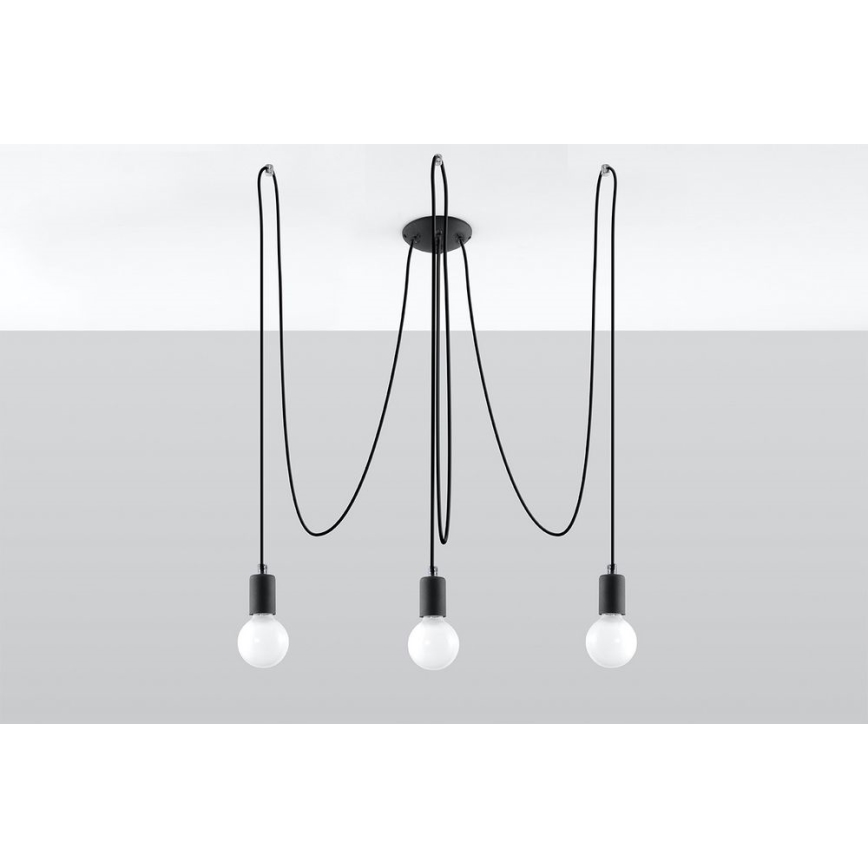 Żyrandol na lince EDISON 3 3xE27/60W/230V pająk czarny