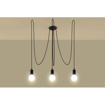 Żyrandol na lince EDISON 3 3xE27/60W/230V pająk czarny