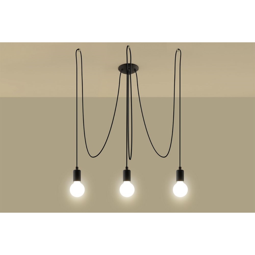 Żyrandol na lince EDISON 3 3xE27/60W/230V pająk czarny