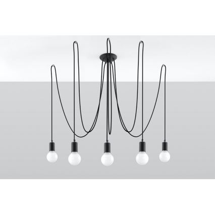 Żyrandol na lince EDISON 5 5xE27/60W/230V pająk czarny