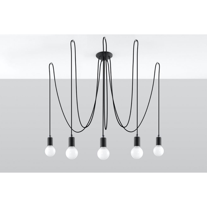 Żyrandol na lince EDISON 5 5xE27/60W/230V pająk czarny