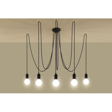 Żyrandol na lince EDISON 5 5xE27/60W/230V pająk czarny