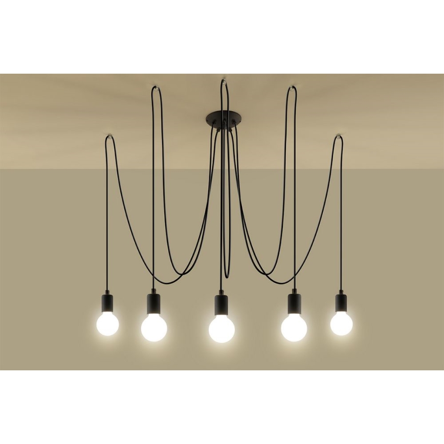 Żyrandol na lince EDISON 5 5xE27/60W/230V pająk czarny