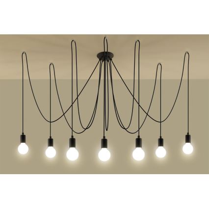 Żyrandol na lince EDISON 7 7xE27/60W/230V pająk czarny