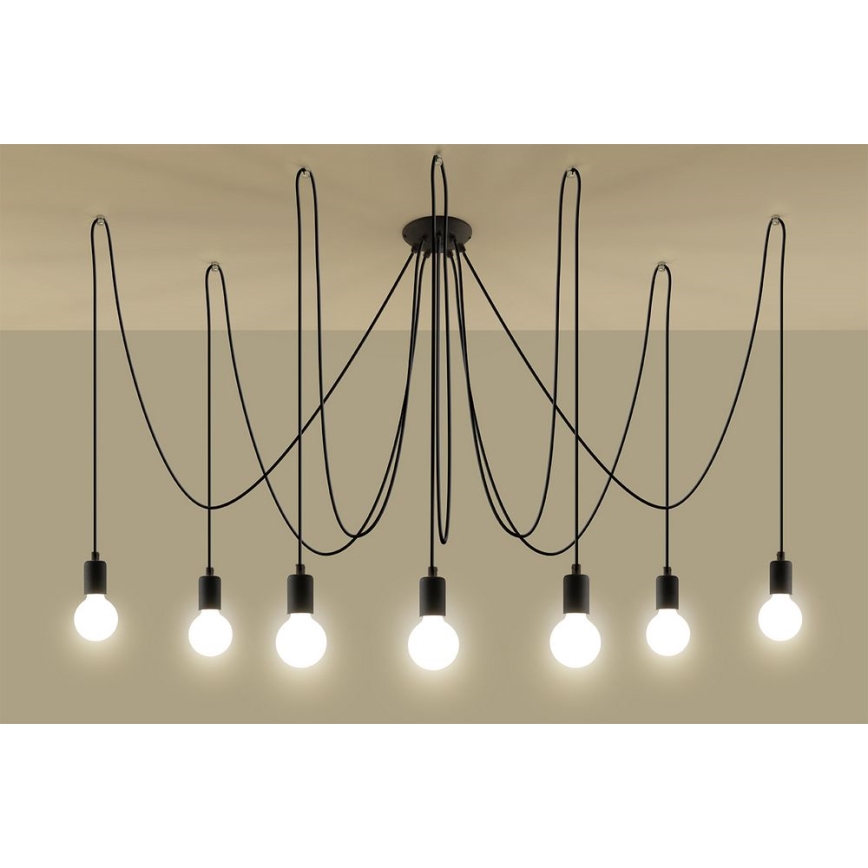 Żyrandol na lince EDISON 7 7xE27/60W/230V pająk czarny
