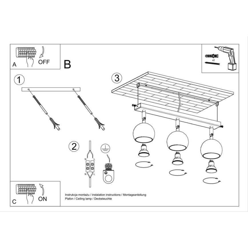 Oświetlenie punktowe sufitowe OCULARE 3xGU10/10W/230V