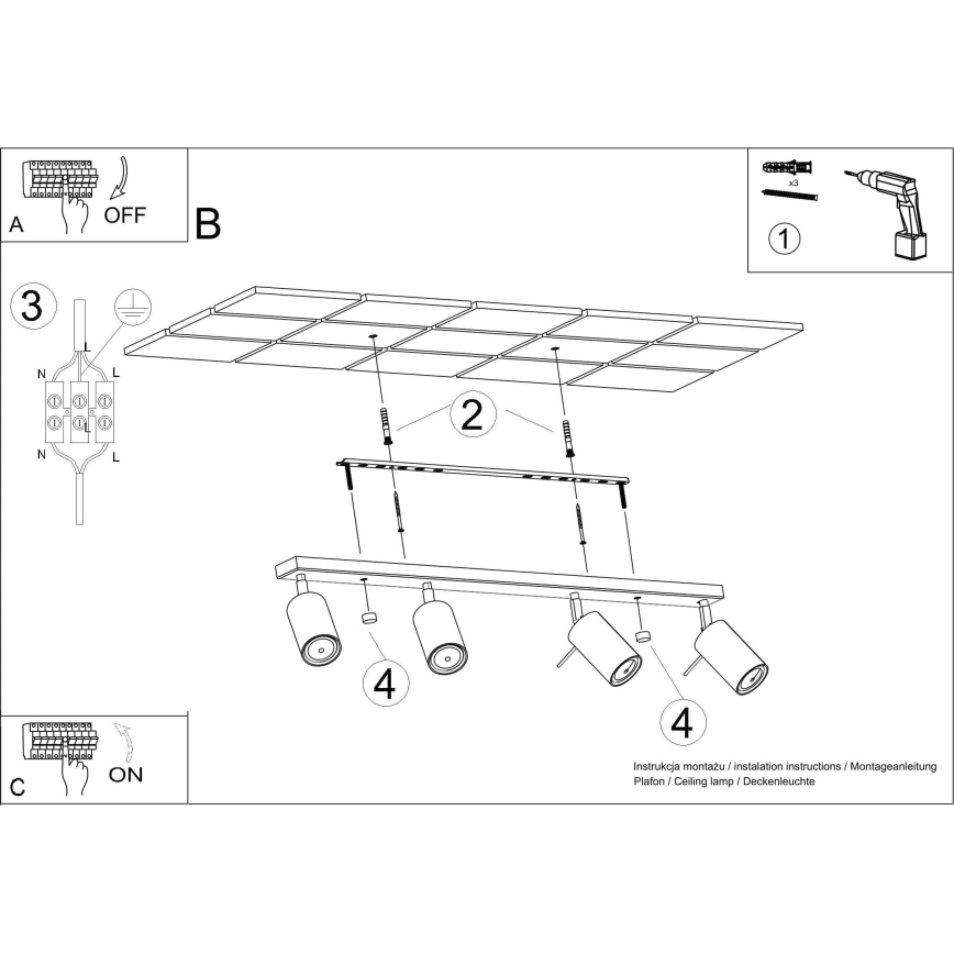 Oświetlenie punktowe sufitowe RING 4xGU10/10W/230V